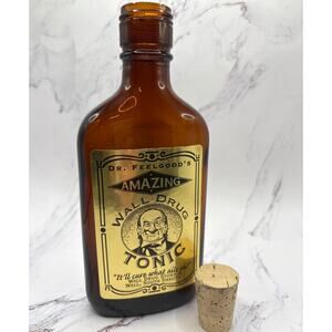 Dr Feelgood Iconic Wall Drug Tonic Amber Glass Bottle with Cork Bartop Decor
